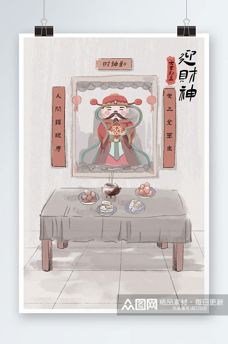 中国风新年习俗迎财神背景图素材