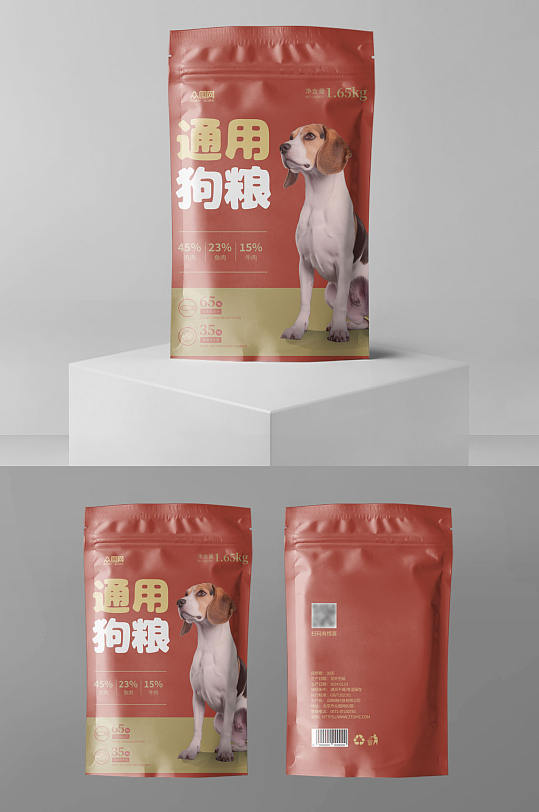 红色宠物狗粮袋装包装设计