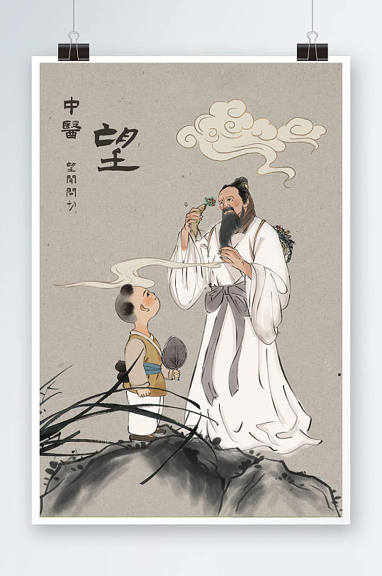 中国风望闻问切中医文化插画