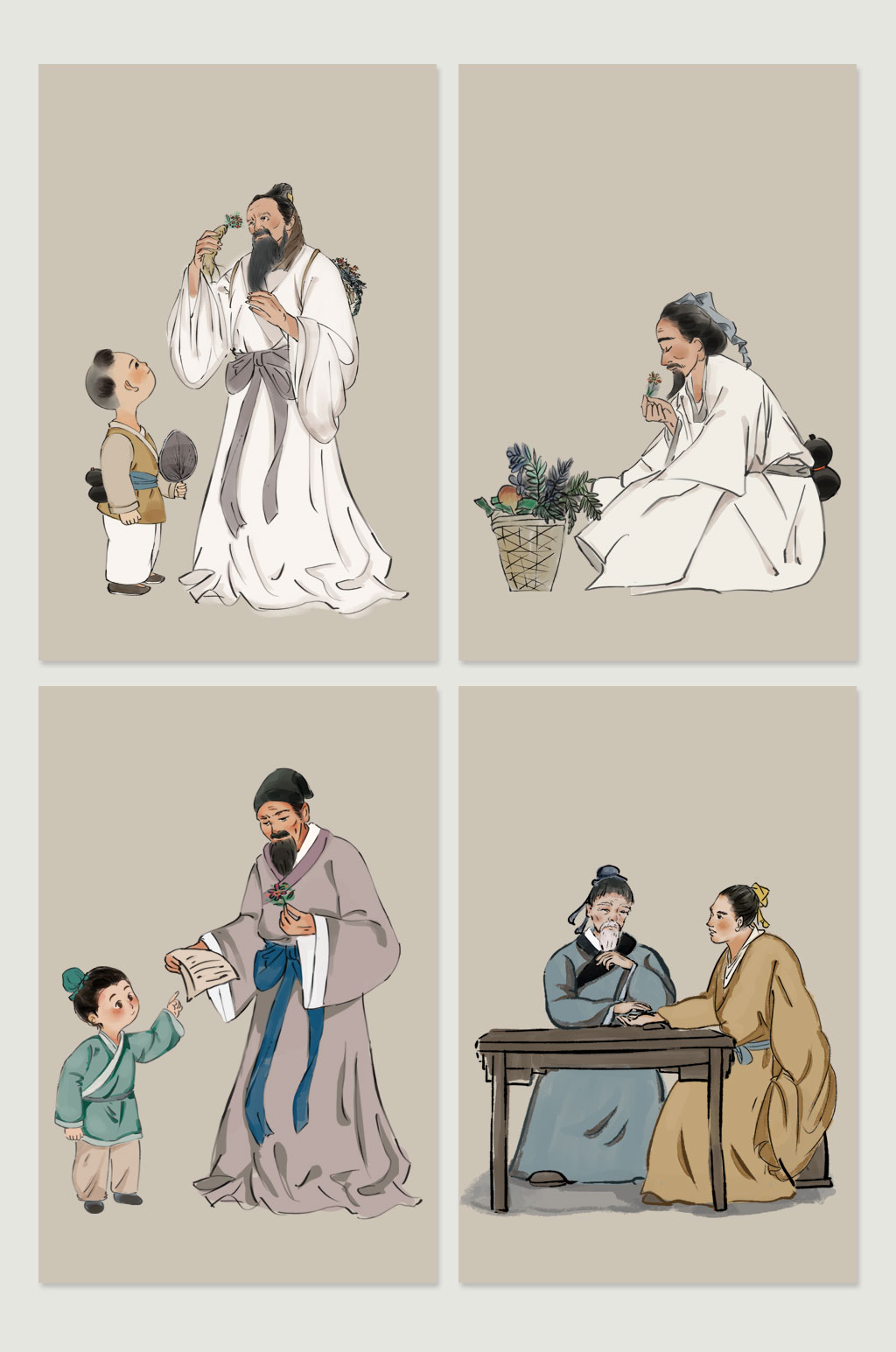 中国风望闻问切中医文化插画元素素材下载-众图网