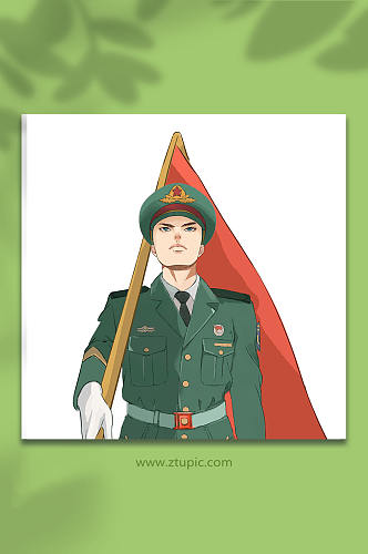 扛旗的陆军军人爱国插画元素