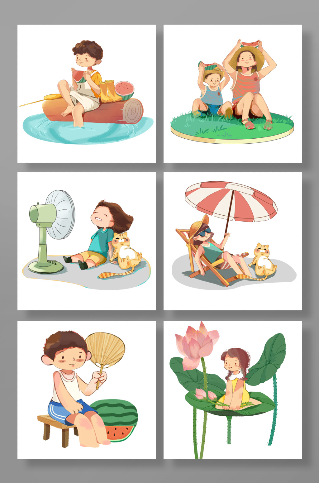 清新風(fēng)大暑節(jié)氣夏季元素插畫素材