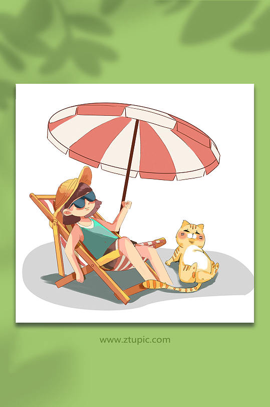 夏日沙滩椅乘凉大暑节气人物插画