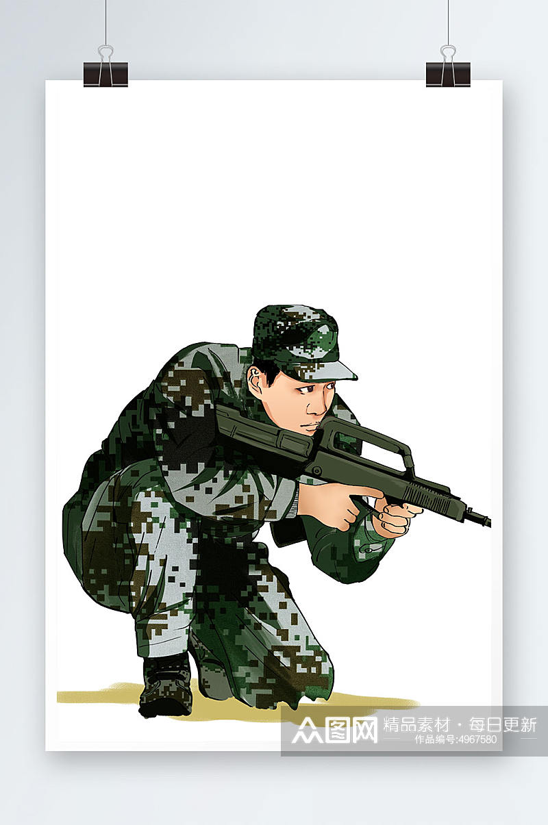 部队军人爱国人物插画元素素材
