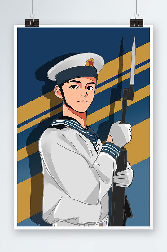 扁平风海军部队军人爱国插画-众图网