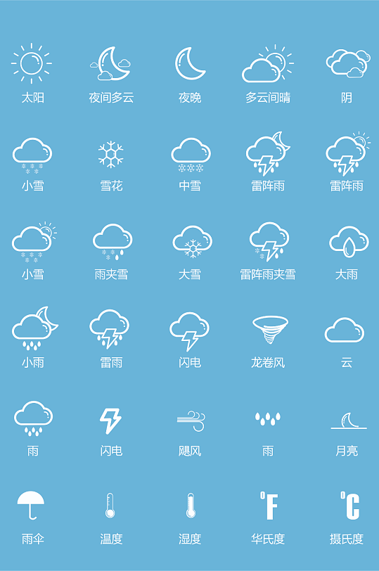 矢量天气预报小图标-众图网