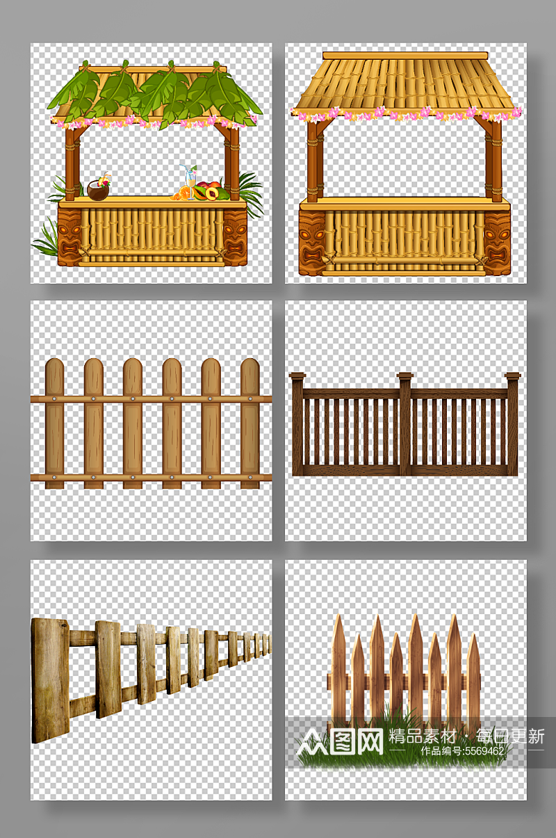 木纹围栏免扣元素设计素材