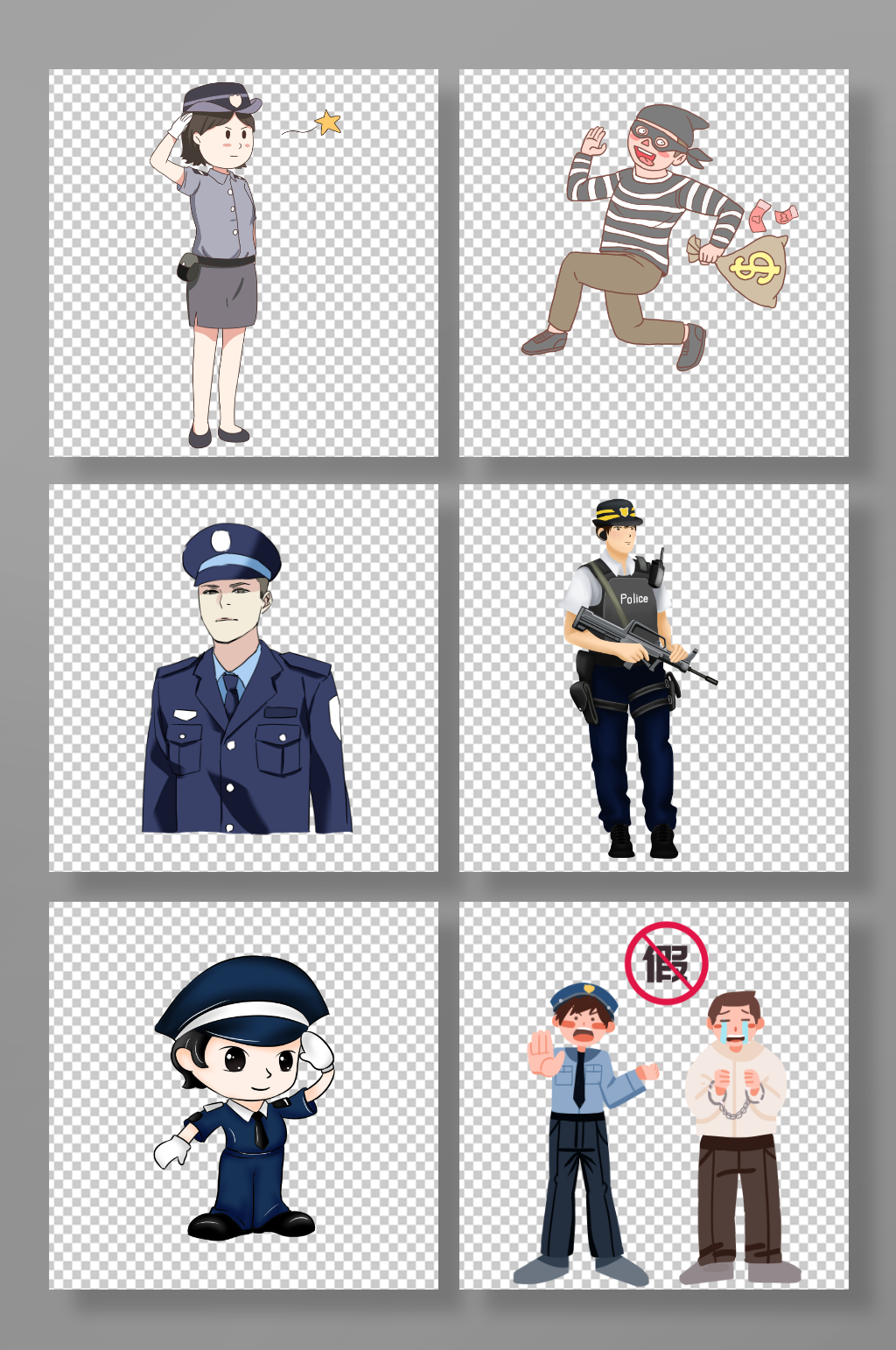卡通警察武警公安人物免扣素材素材