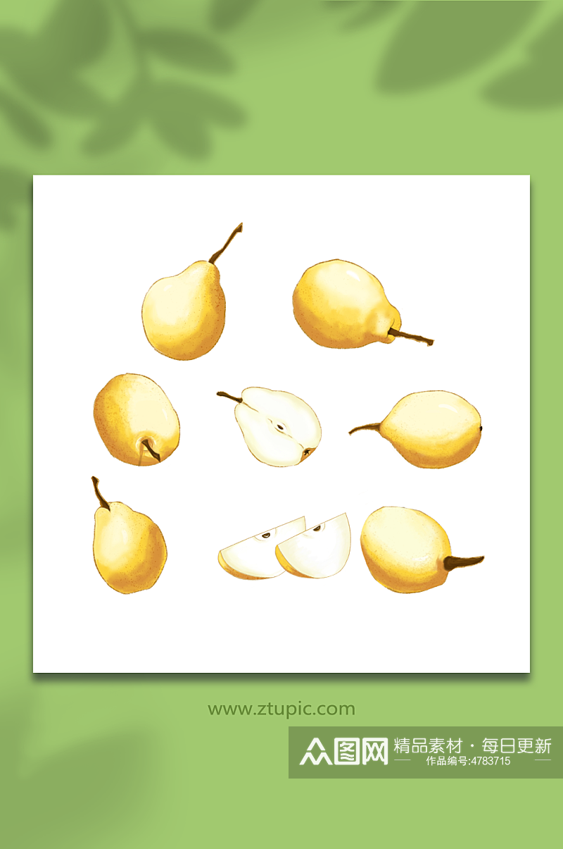 手绘黄色梨冬季水果元素插画素材