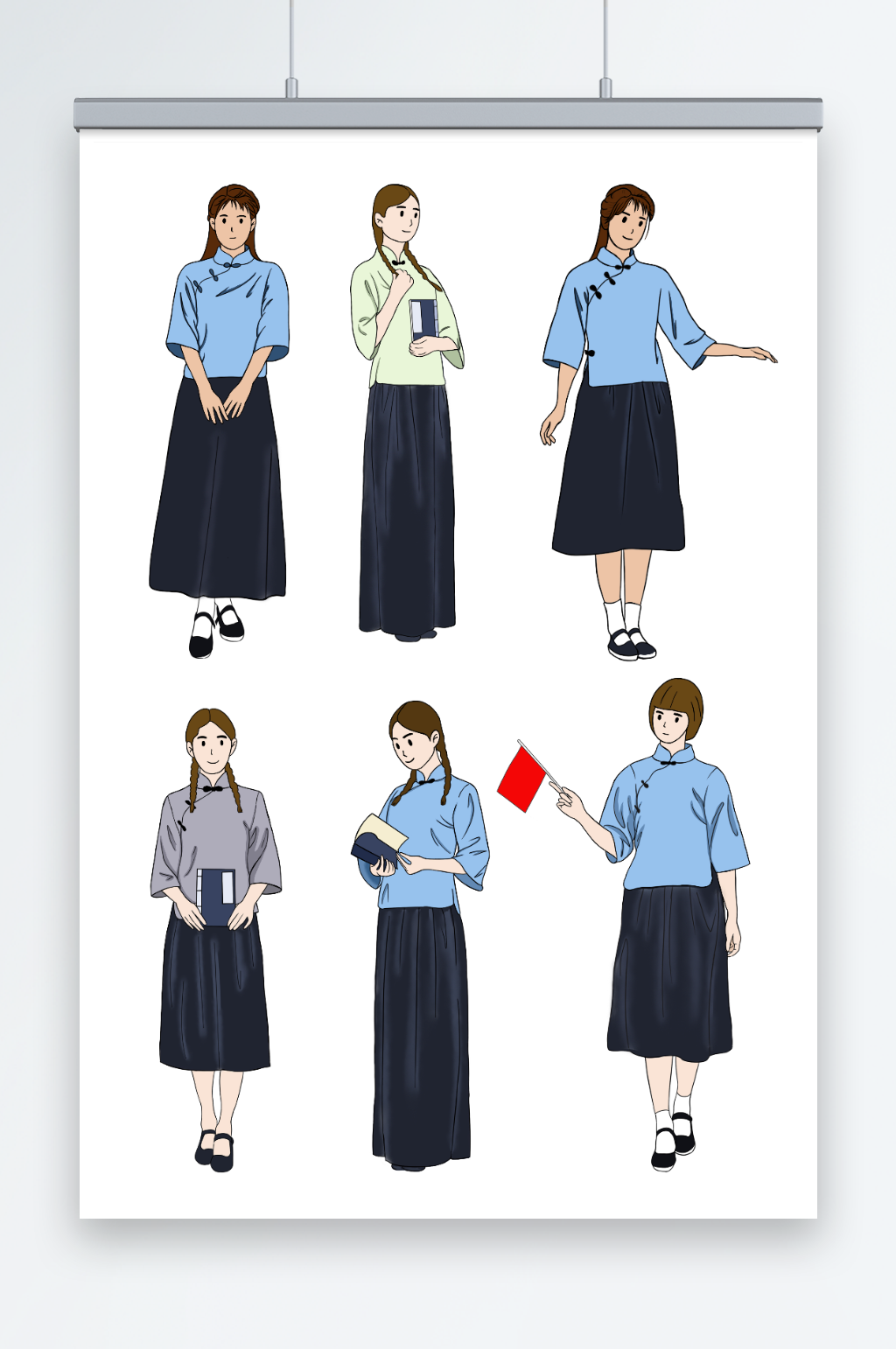 民国进步女学生五四青年节人物元素插画素材