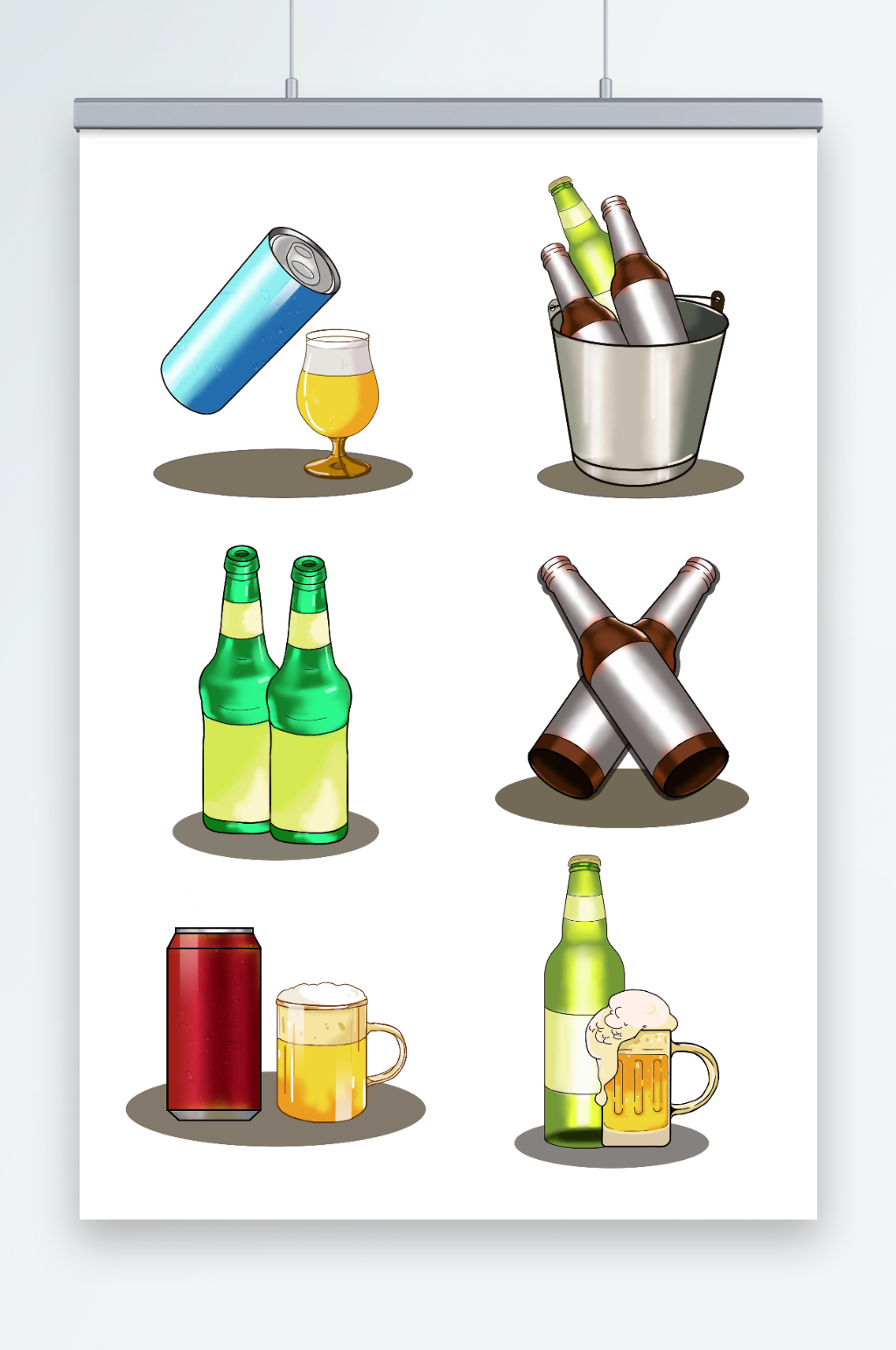 手绘啤酒瓶啤酒酒水插画元素素材