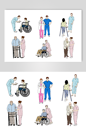 病人与护士人物元素插画