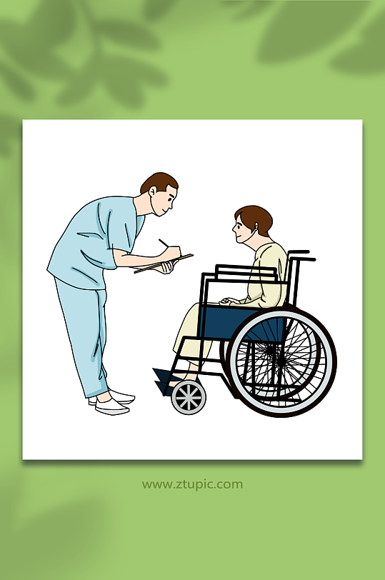 护士询问坐轮椅老人护士人物元素插画