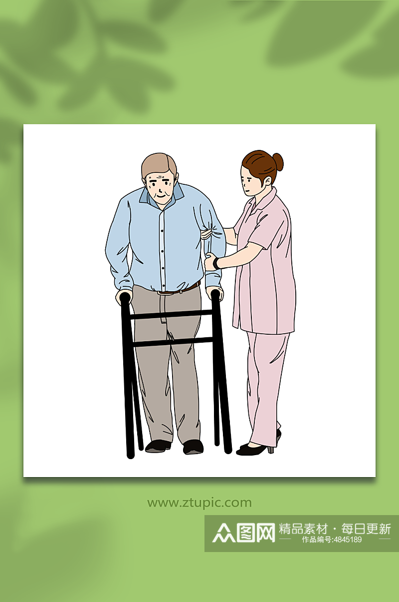 老人支撑器与护士人物元素插画素材