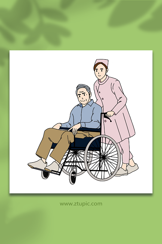 坐轮椅老人与护士人物元素插画