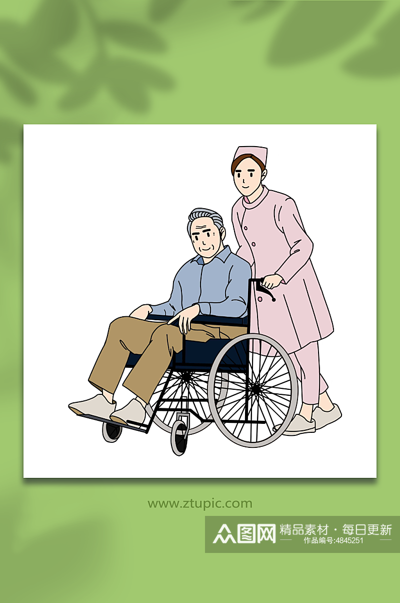 坐轮椅老人与护士人物元素插画素材
