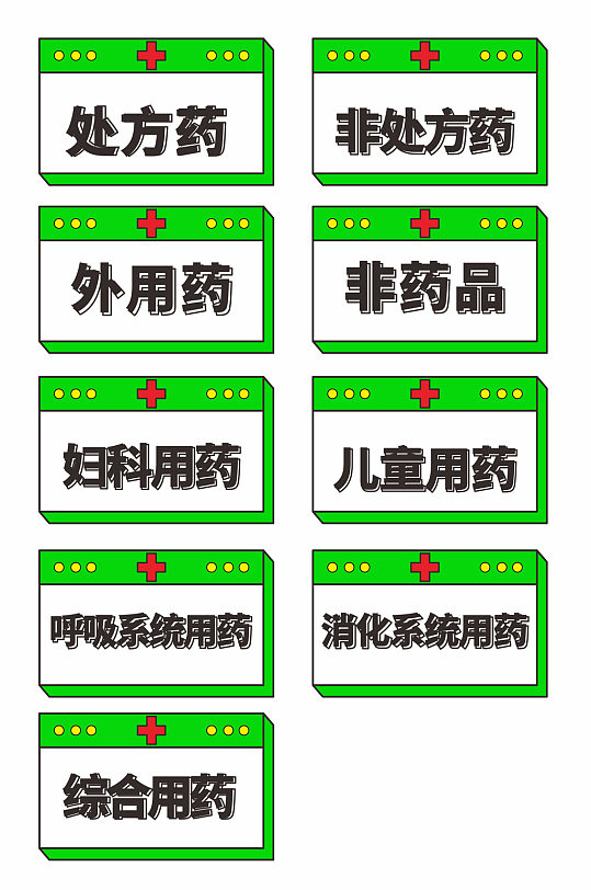 绿色药店药房药品分类导视牌门牌X4