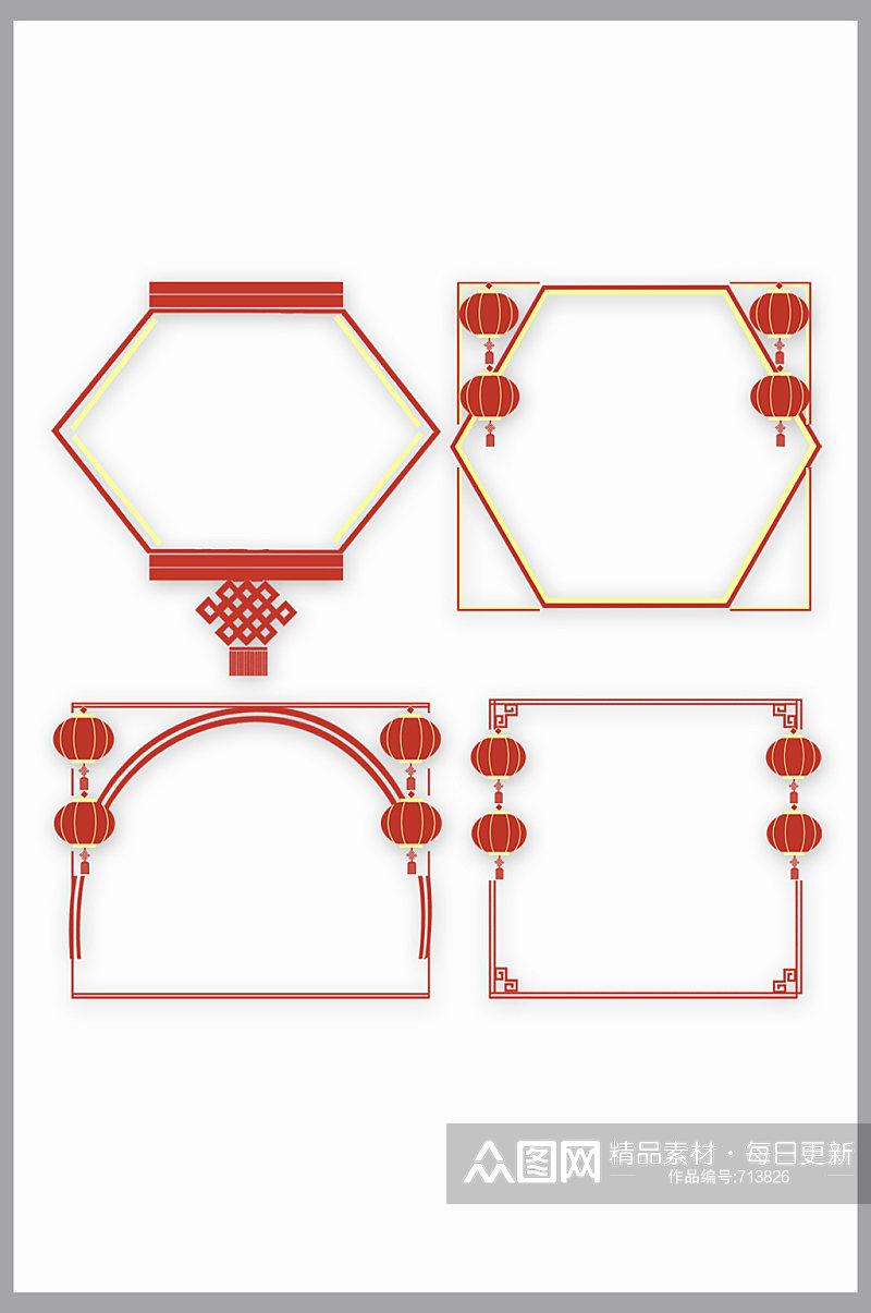 中式红色边框模板素材