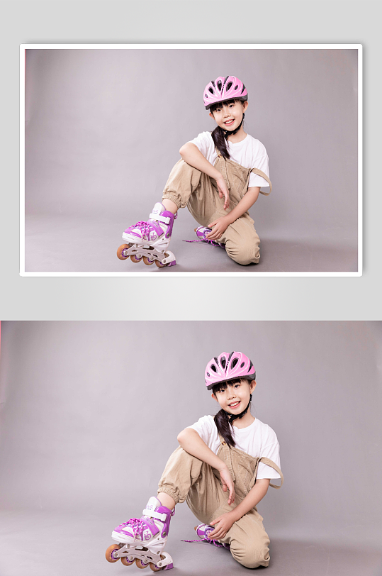 可爱帅气女孩儿童轮滑摄影图