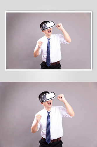 加油商务男士虚拟现实vr人物摄影图片