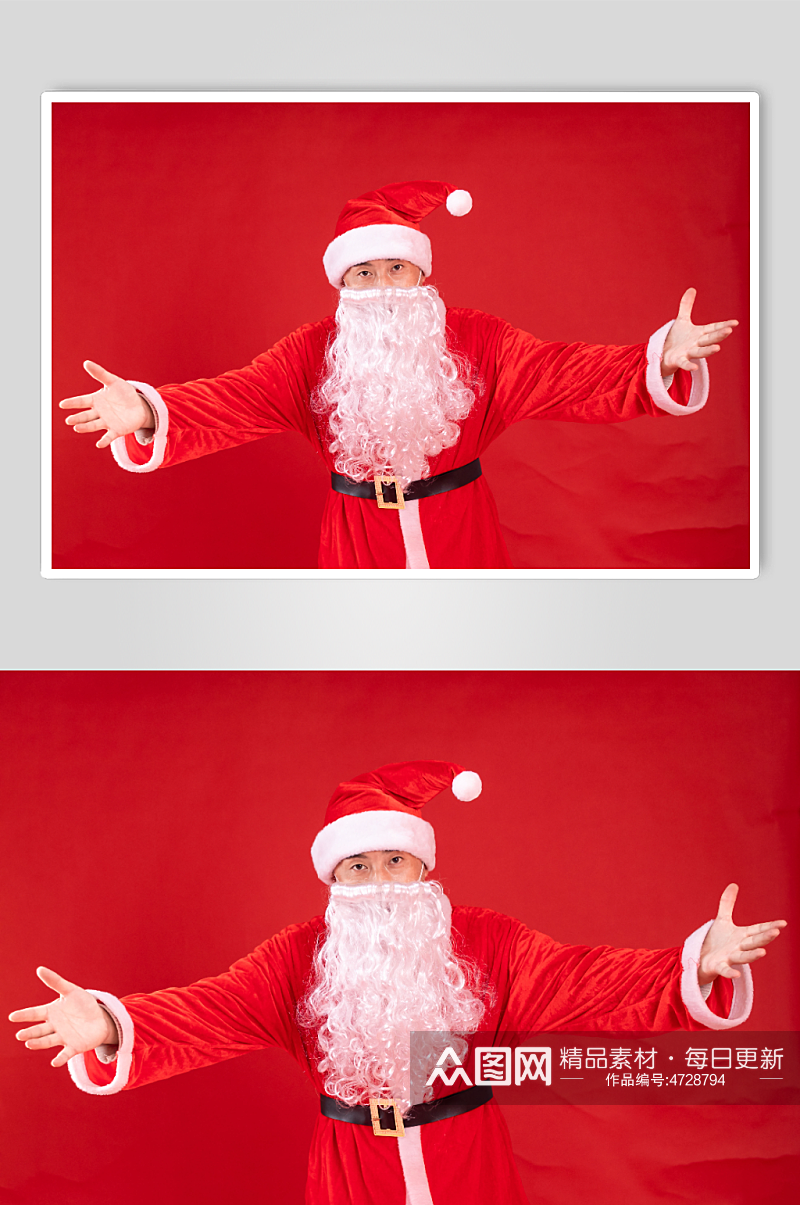 红色背景上的圣诞老人摄影图素材