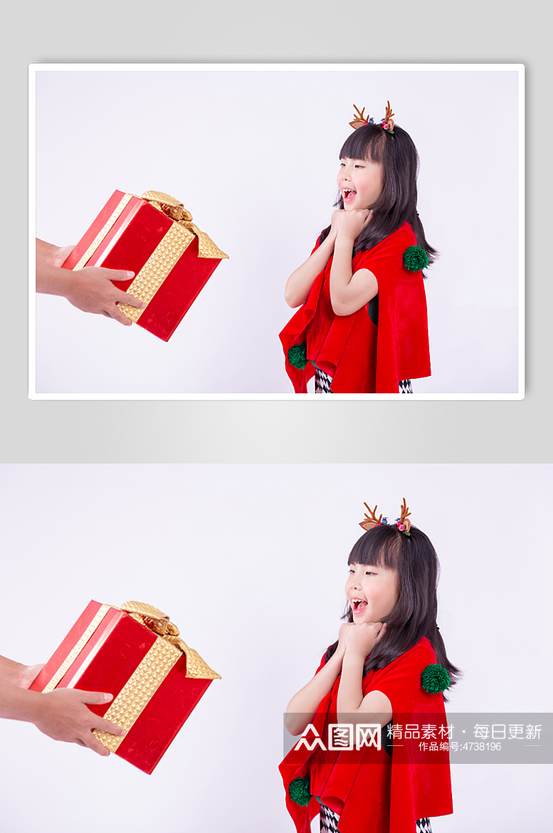 收礼物惊喜的圣诞小女孩摄影图素材