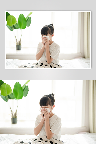 感冒擤鼻涕的小女孩春季流感人物摄影图