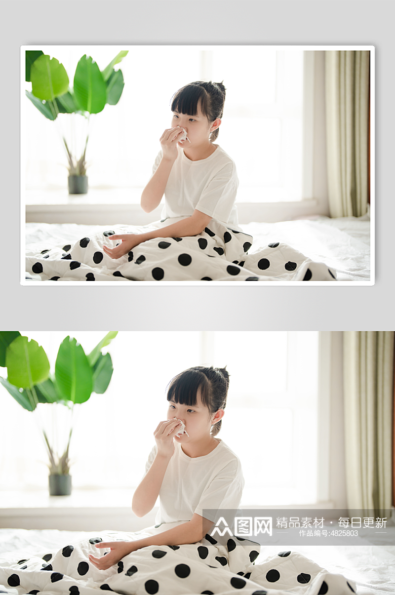 感冒擦鼻涕的小女孩春季流感人物摄影图素材