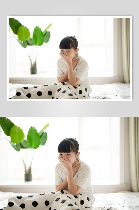 生病咳嗽的小女孩春季流感人物摄影图