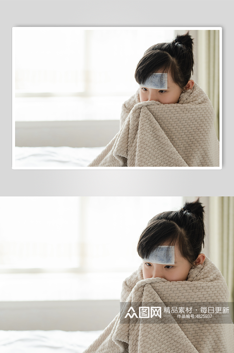 裹着毯子的小女孩春季流感人物摄影图素材