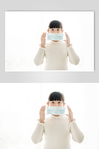感冒戴口罩的小女孩春季流感人物摄影图