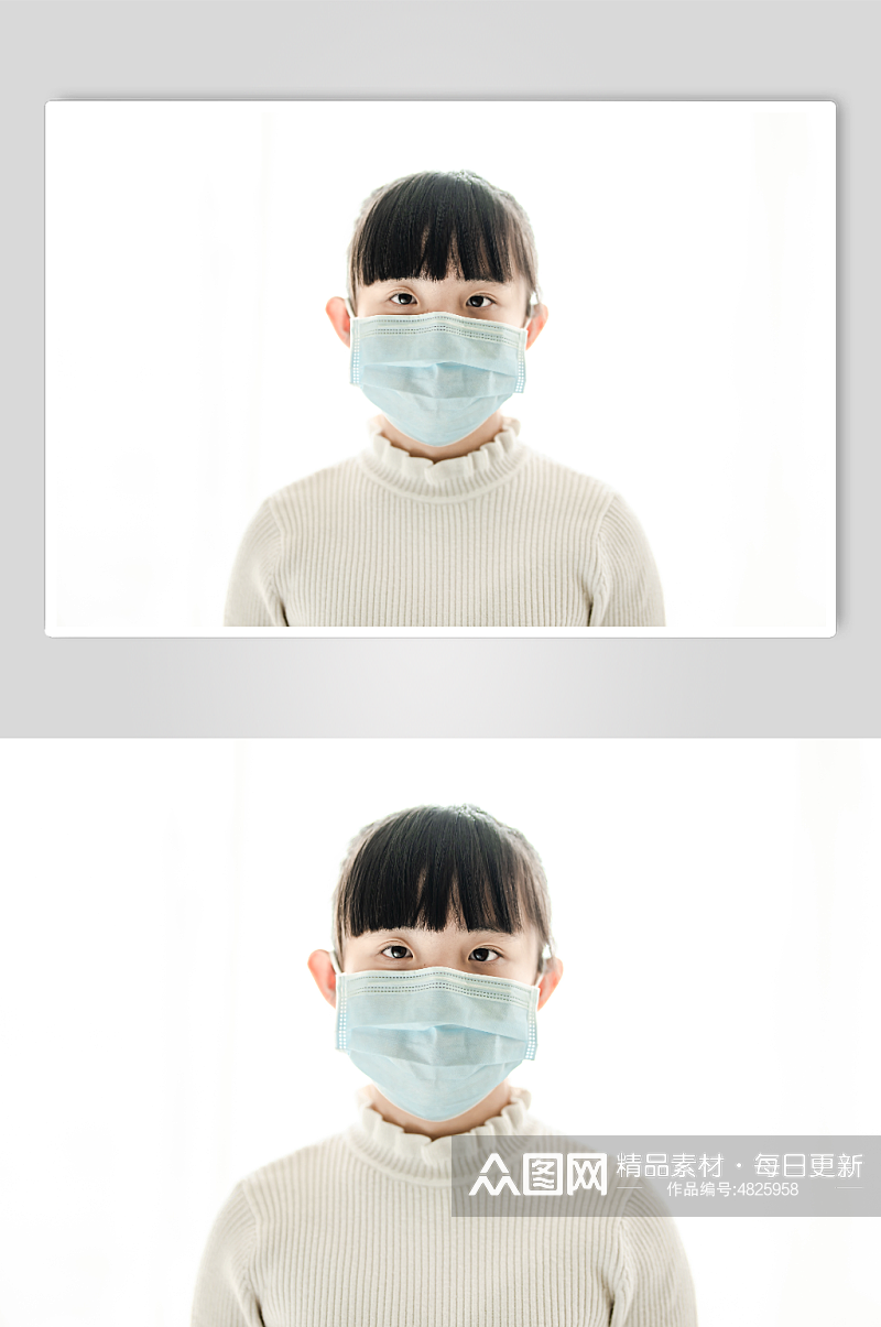 小女孩戴口罩面部特写春季流感人物摄影图素材