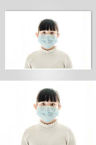 小女孩戴口罩面部特写春季流感人物摄影图