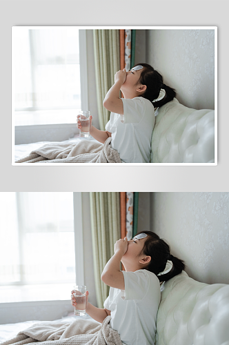 生病吃药的小女孩春季流感人物摄影图