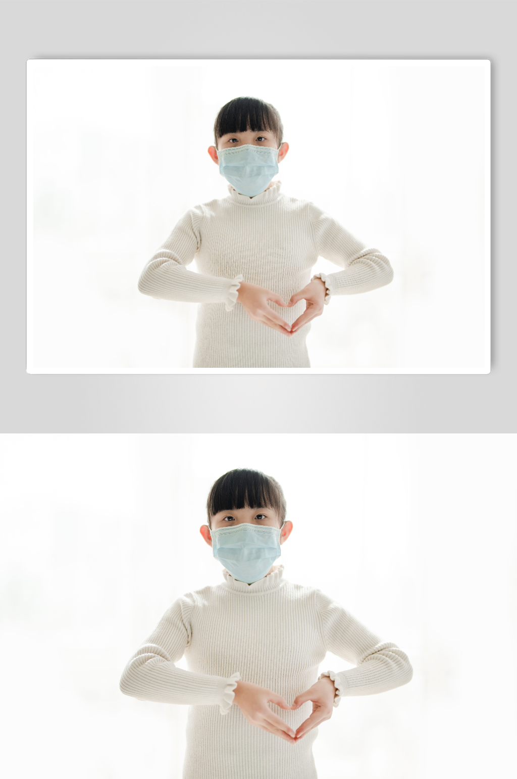戴着口罩比心小女孩春季流感人物摄影图素材