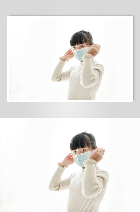 戴口罩的小女孩特写春季流感人物摄影图