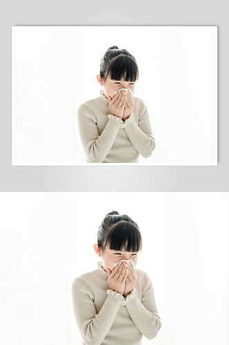 生病擤鼻涕的小女孩春季流感人物摄影图