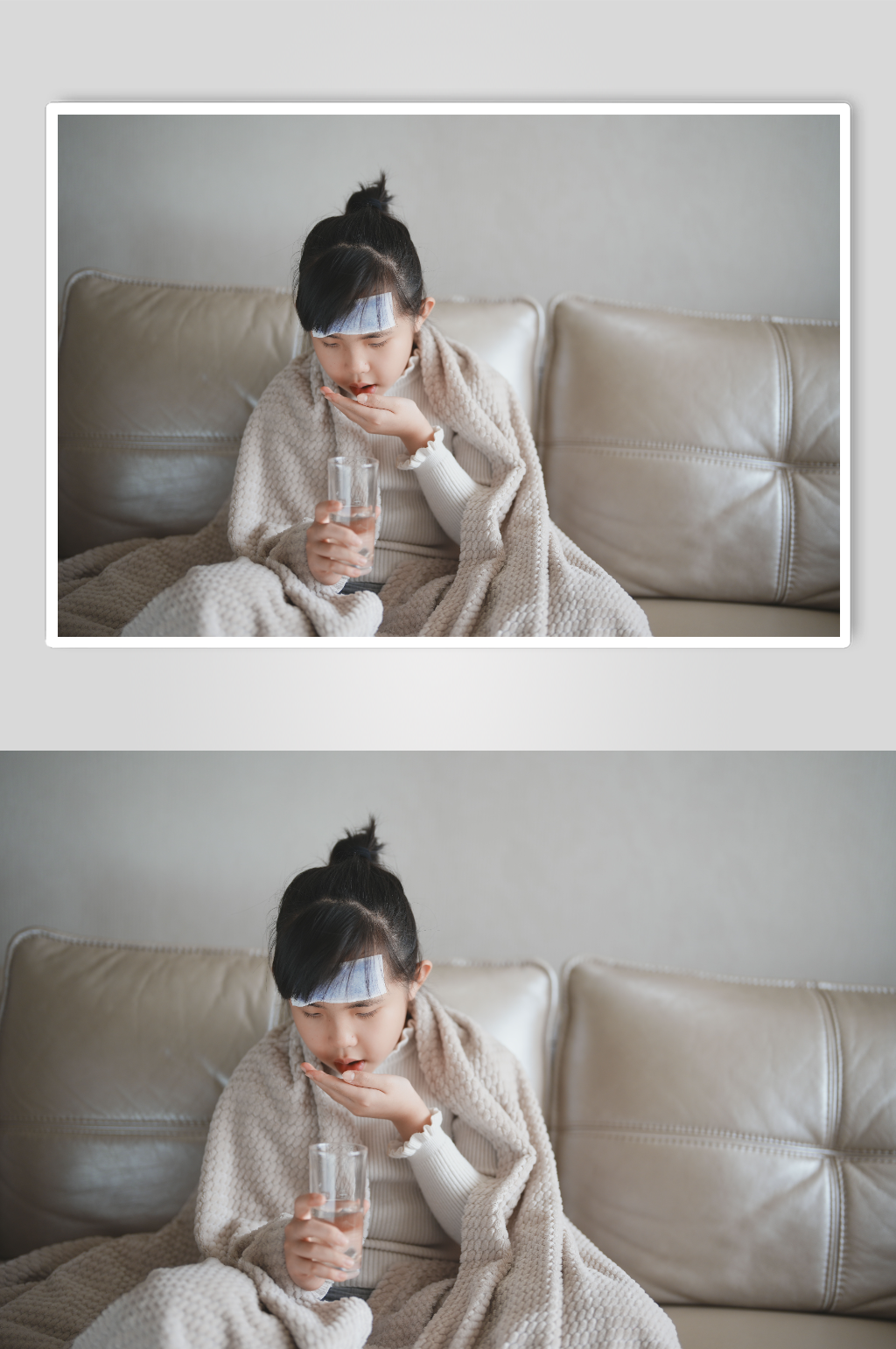 发烧生病吃药的小女孩春季流感感冒人物摄影图素材