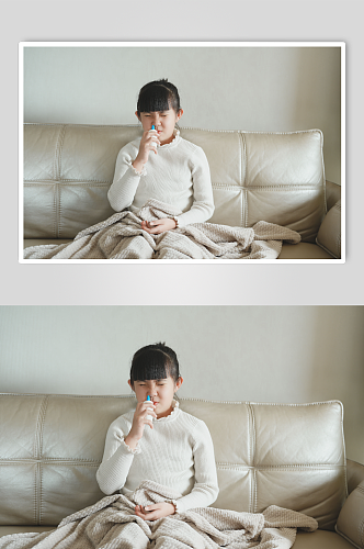 使用喷鼻器的小女孩鼻炎感冒春季流感人物摄影图