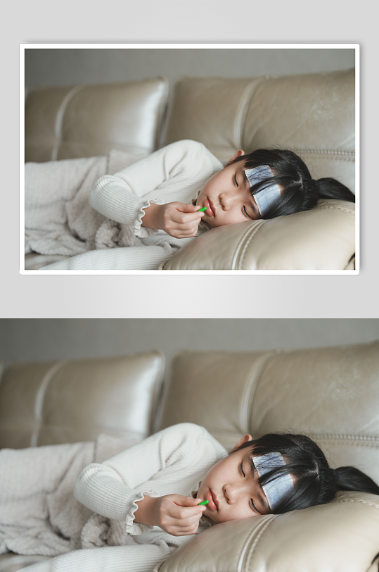 发烧吃药的小女孩春季流感人物摄影图