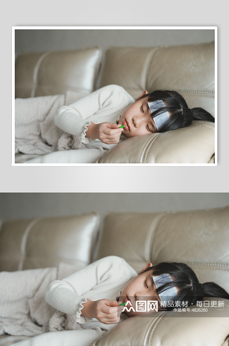 发烧吃药的小女孩春季流感人物摄影图素材