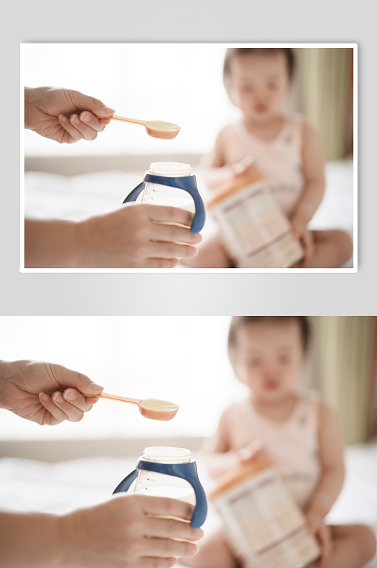 给婴儿冲奶粉摄影图