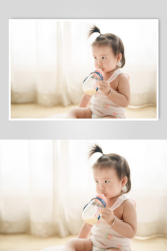 坐着喝奶的婴儿摄影图