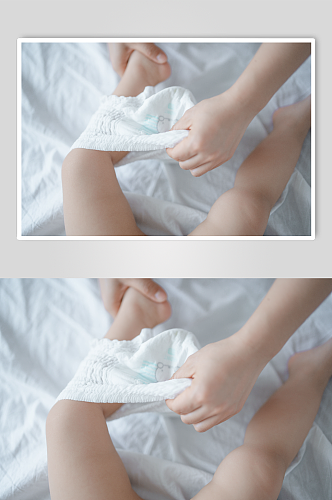 可爱婴幼儿穿纸尿裤人物摄影图片