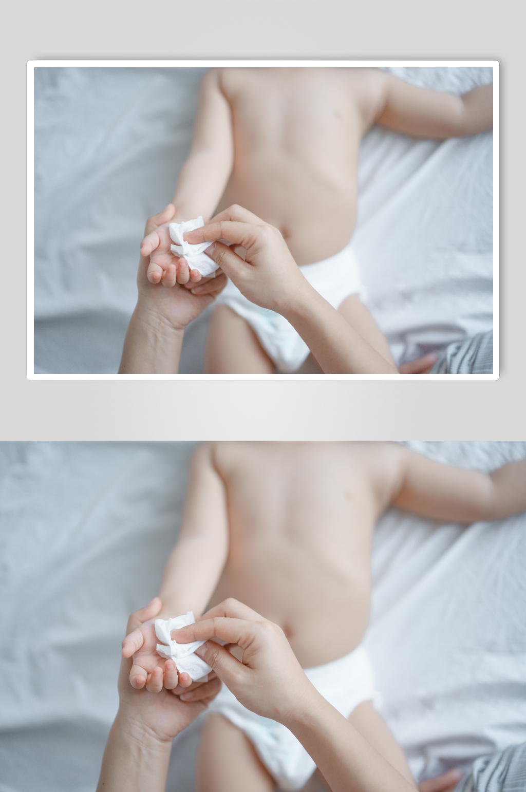 温馨婴幼儿手部护理摄影图素材