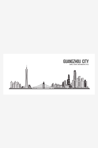 广州城市地标建筑剪影插画