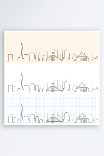 广州城市地标建筑剪影插画