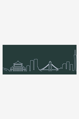广州城市地标建筑剪影插画