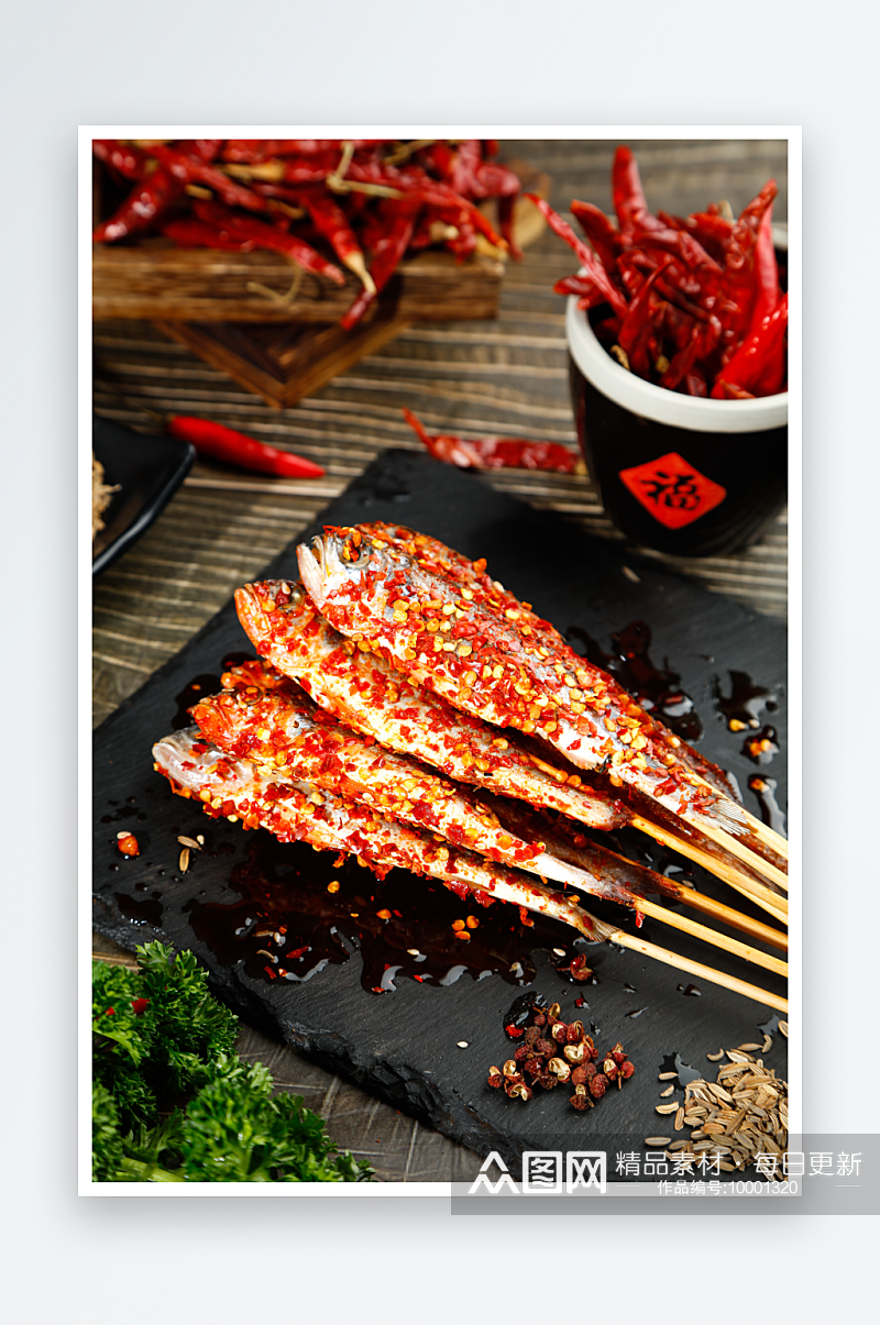 小黄鱼串海鲜烧烤摄影图素材