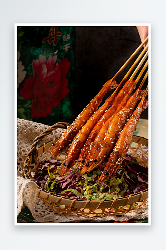 烤虾8海鲜烧烤摄影图
